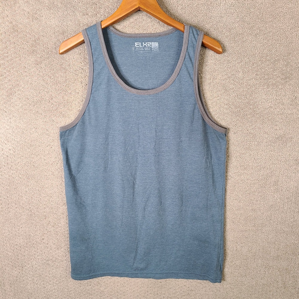 ELXR Shirt Mens Large Blue Cotton Blend Sleeveless Tank Top Casual Athletic